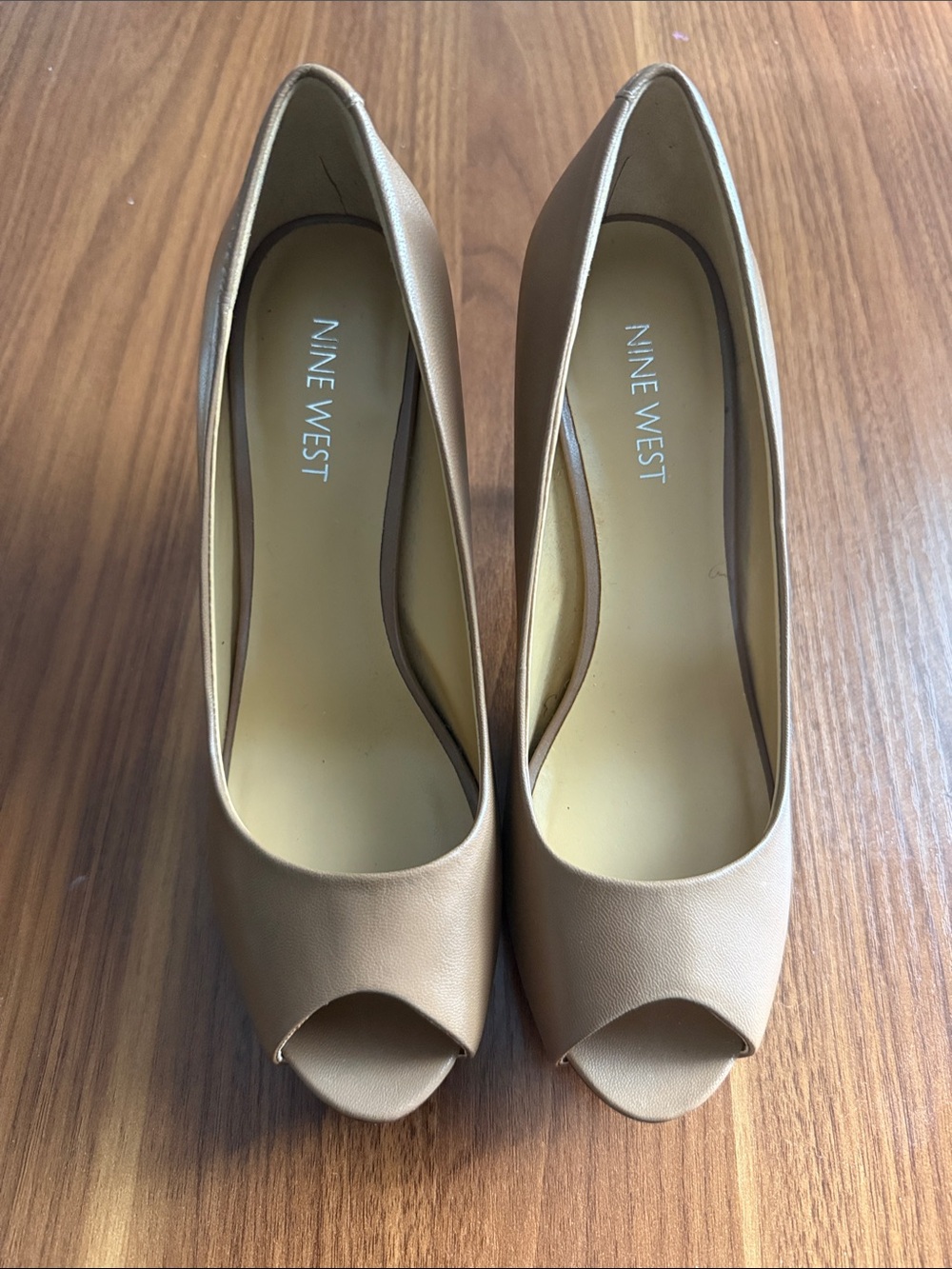 Nine West Beige Peep-Toe Pumps